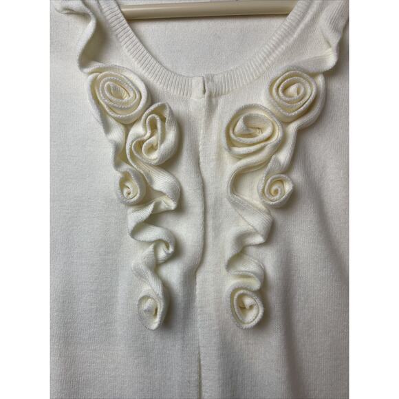 3 for $25-RUBY RED SZ L Cardigan 100% Acrylic Ivory 2 Hook Open Front w/Roses - Picture 2 of 10